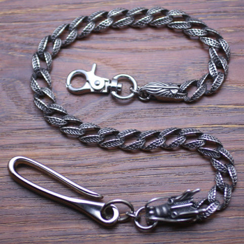 Cool Men's Handmade Stainless Steel Chinese Dragon Biker Wallet Chain Pants Chain Wallet Chain For Men - iwalletsmen