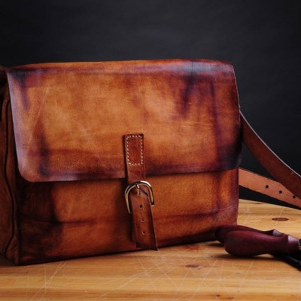 Handmade Vintage Brown Leather Mens Messenger Bag Shoulder Bag for Men - iwalletsmen