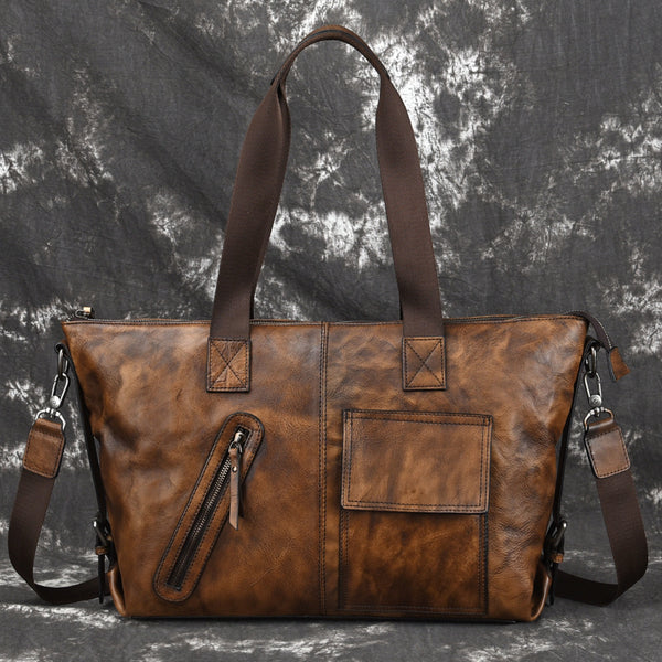 Casual Black Brown Leather Men Handbag Overnight Bags Travel Bags Weekender Bags For Men - iwalletsmen