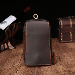 Small Mens Leather CELL PHONE HOLSTER Belt Bag Belt Pouch Waist Bag For Men - iwalletsmen