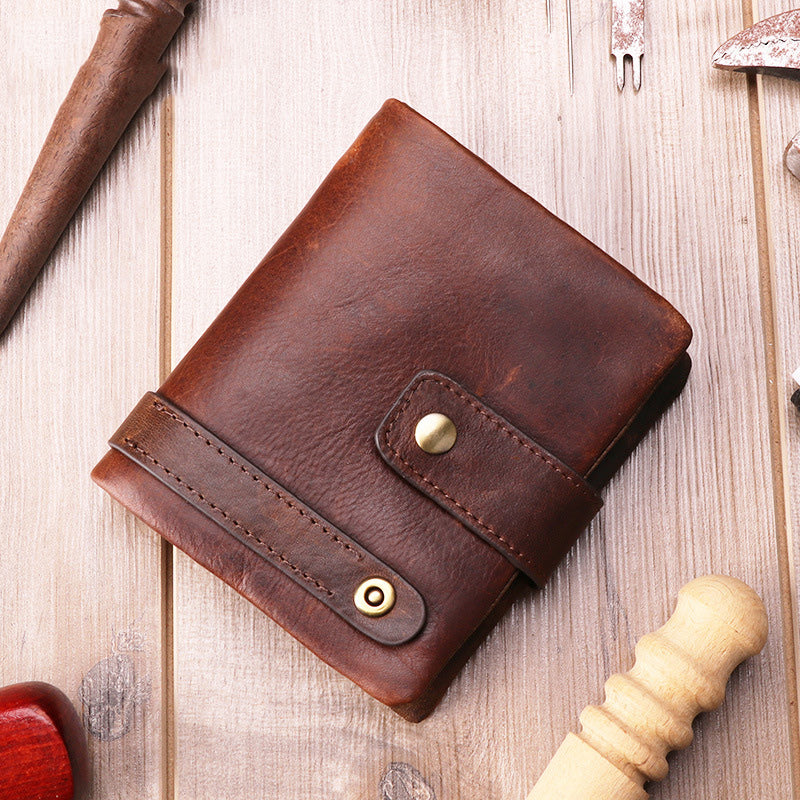 Cool Leather Mens Small Bifold Brown Wallet billfold Wallet RFID Front Pocket Multi-card Wallets for Men - iwalletsmen