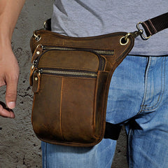 Biker Mens Leather Drop Leg Bag Waist Bag Side Bags Belt Pouch Pack for Men - iwalletsmen