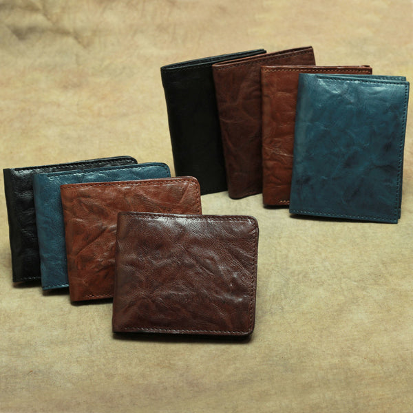 Vintage Brown Leather Men's Bifold Small Wallet Black Slim Vertical billfold Wallet For Men - iwalletsmen