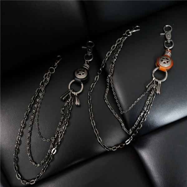 Cool Men's Silver Star Triple Pants Leather Head Chain Punk Wallet Chain For Men - iwalletsmen