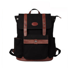 Black Fashion Canvas Leather Mens Laptop Backpack College Backpack Travel Backpack for Men - iwalletsmen