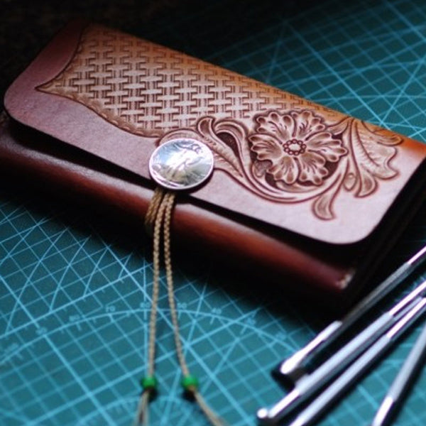 Handmade Leather Vintage Tooled Floral Mens Long Wallet Cool Long Wallet for Men - iwalletsmen