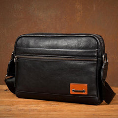 Fashion Black Mens Leather 10 inches Mens Small Messenger Bag Brown Courier Bag Postman Bag for Men - iwalletsmen