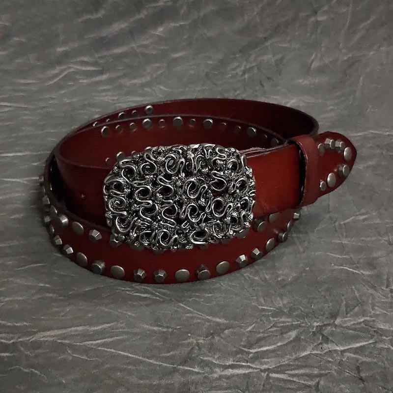 Badass Mens Brown Leather Snake Rivet Rock Punk Belt Motorcycle Belt Leather Belt For Men - iwalletsmen