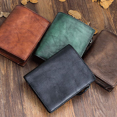 Handmade Mens Cool billfold Leather Wallet Men Small Zipper Wallets Bifold for Men - iwalletsmen