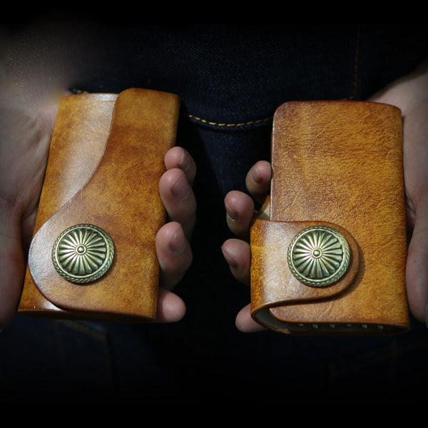 Handmade Leather Mens Cool Key Wallet Car Key Holder Car Key Case for Camel Men - iwalletsmen