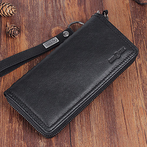 Genuine Leather Mens Cool Long Leather Wallet Zipper Clutch Wristlet Wallet for Men - iwalletsmen
