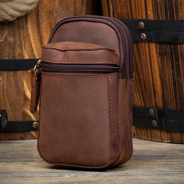 Dark Brown Leather Mens Cool Brown Waist Bag Phone Bag Belt Pouch Belt Bag For Men - iwalletsmen
