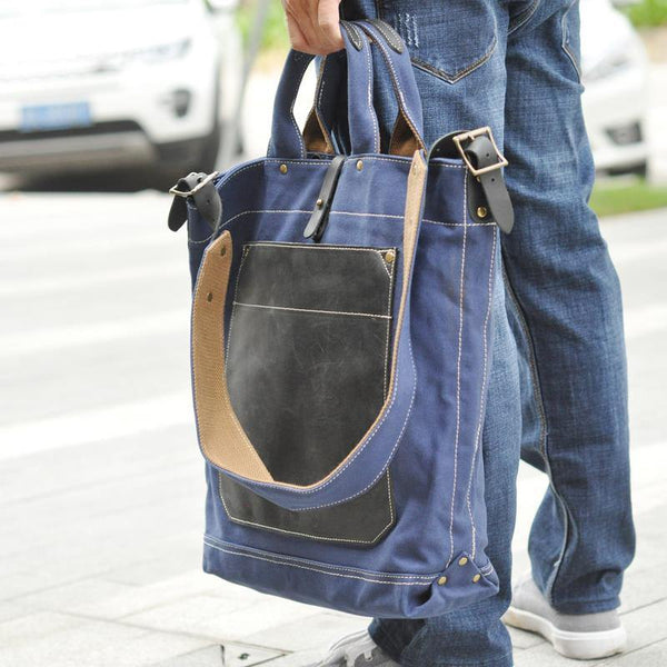 White Canvas Leather Mens Tote Handbags Messenger Bag Khaki Shoulder Tote Bag For Men and Women - iwalletsmen