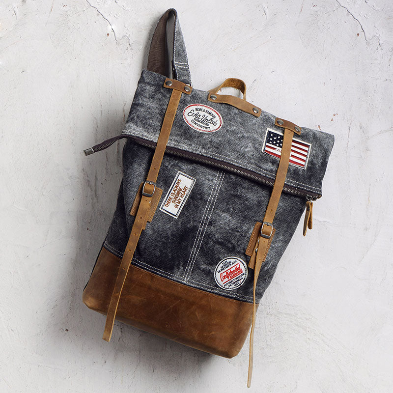 Cool Canvas Leather Gray Travel Bag Mens Backpack Canvas Canvas School Bag for Men - iwalletsmen