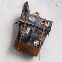Cool Canvas Leather Gray Travel Bag Mens Backpack Canvas Canvas School Bag for Men - iwalletsmen