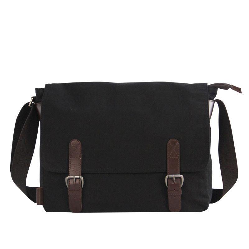 Black Canvas Leather Mens School Bag Messenger Bags Navy Blue Canvas Courier Bag for Men - iwalletsmen