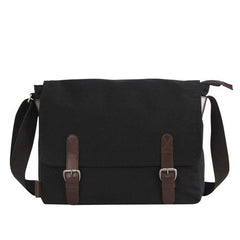 Black Canvas Leather Mens School Bag Messenger Bags Navy Blue Canvas Courier Bag for Men - iwalletsmen