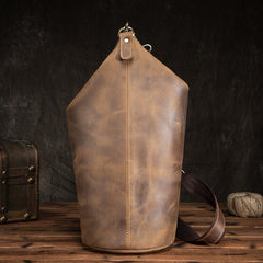 Cool Mens Leather Barrel Chest Bags Bucket Sling Bag One Shoulder Backpack For Men - iwalletsmen