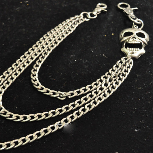 Cool Men's Silver Triple Skull Pants Chain Long Punk Skull Wallet Chain For Men - iwalletsmen