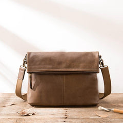 Brown Cool Leather Mens 11 inches Side Bags Messenger Bags Khaki Leather Courier Bag for Men - iwalletsmen
