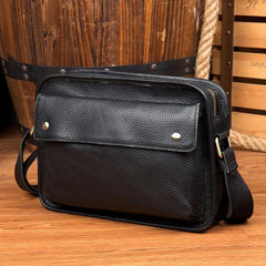Cool Black Leather 10 inches Small Postman Bags Messenger Bag Courier Bag for Men - iwalletsmen
