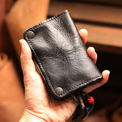Cool Black Leather Mens billfold Key Wallet Bifold Brown Small Key Wallet Key Holder For Men - iwalletsmen