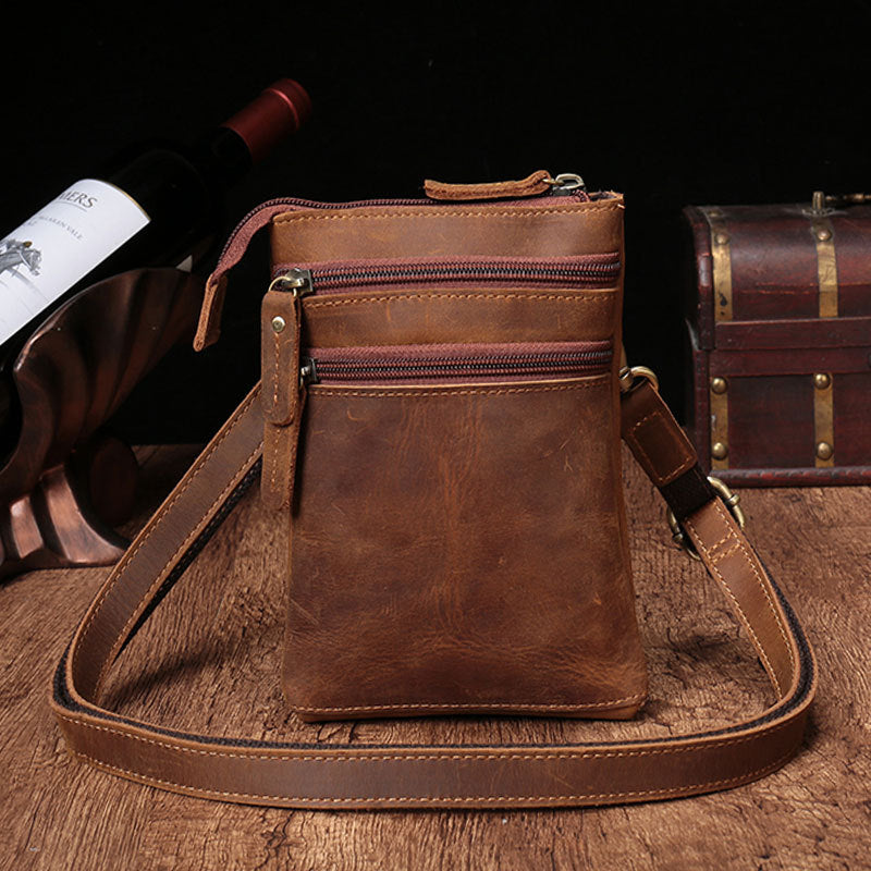 Vintage Leather Men's CELL PHONE HOLSTER Belt Pouch Waist Small Side Bag For Men - iwalletsmen