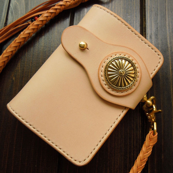 Handmade Leather Biker Wallet Mens Cool billfold Chain Wallet Trucker Wallet with Chain