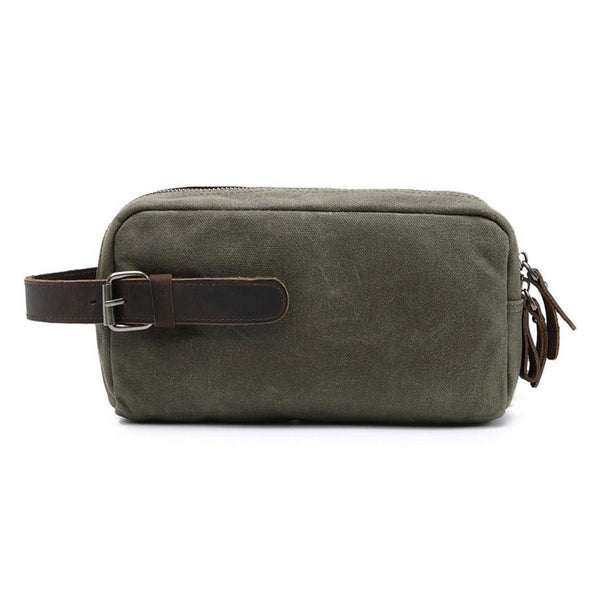 Cool Waxed Canvas Leather Mens Zipper Wristlet Bag Vintage Clutch Zipper Bag for Men - iwalletsmen