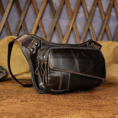 Brown Leather Fanny Pack Men's Black Chest Bag Hip Bag Vintage Waist Bag For Men - iwalletsmen