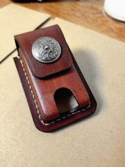 Coffee Handmade Leather Mens Slim Zippo Lighter Case Slim Zippo Lighter Holder with Belt Loop for Men - iwalletsmen