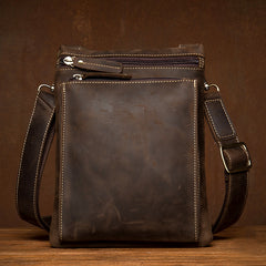 Dark Brown Cool Leather Small Vertical Side Bag Messenger Bags Courier Bag for Men - iwalletsmen