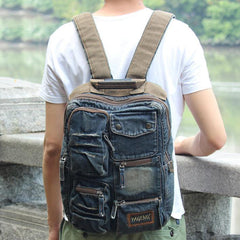Denim Blue Mens 14 inches Backpack School Backpack Blue Jean Travel Backpack For Men - iwalletsmen