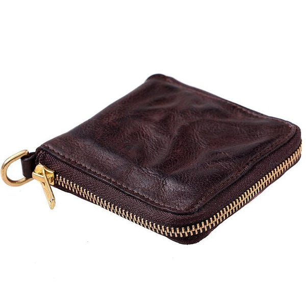 Cool Black Leather Mens billfold Biker Chain Wallet Coffee Bifold Zipper Biker Chain Wallet For Men - iwalletsmen