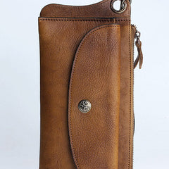 Handmade Mens Cool Long Leather Chain Wallet Cards Biker Trucker Wristlet Wallet - iwalletsmen