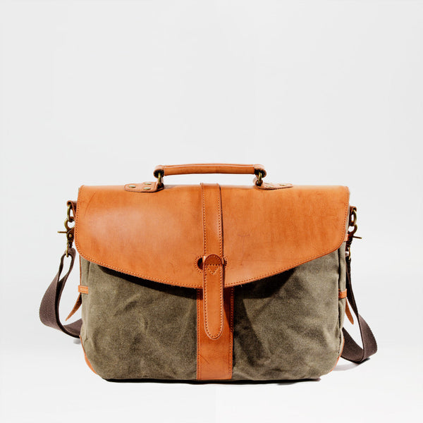 Waxed Canvas Leather Mens Casual 14'' Messenger Bag Side Bag Computer Bag For Men - iwalletsmen