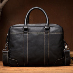 Black Leather Mens 15 inches Briefcase Laptop Side Bag Business Bags Work Bags for Men - iwalletsmen