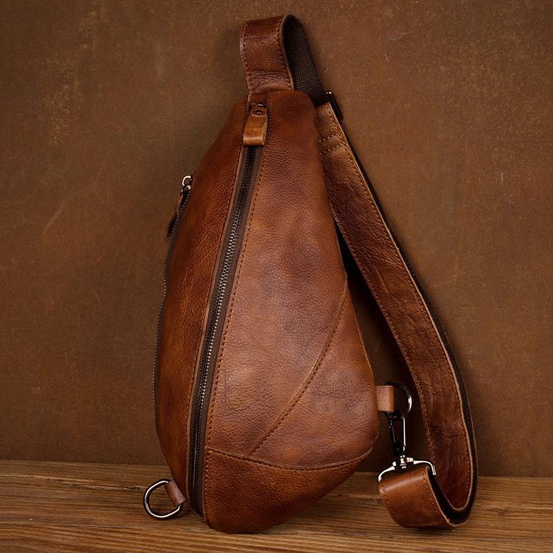 Brown Casual Leather Mens Sling Bag Chest Bags Brown SLing Pack One Shoulder Backpack for Men - iwalletsmen