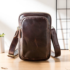 Black Leather Mens Mini Messenger Bag Belt Pouch Tan Side Bag Phone Bag Belt Bag For Men - iwalletsmen