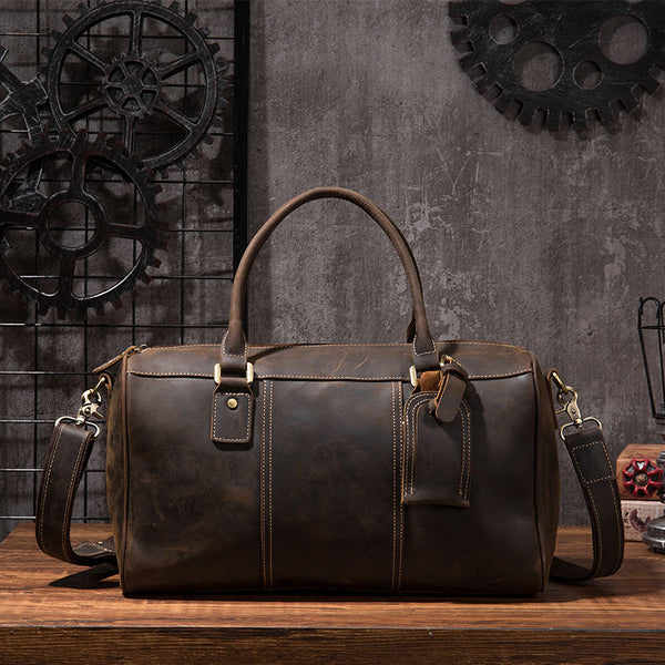 Cool Coffee Leather Mens Weekender Bags Vintage Travel Bags Duffle Bag for Men - iwalletsmen