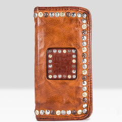 Handmade Leather Mens Cool Long Leather Wallet Zipper Clutch Wallet for Men - iwalletsmen