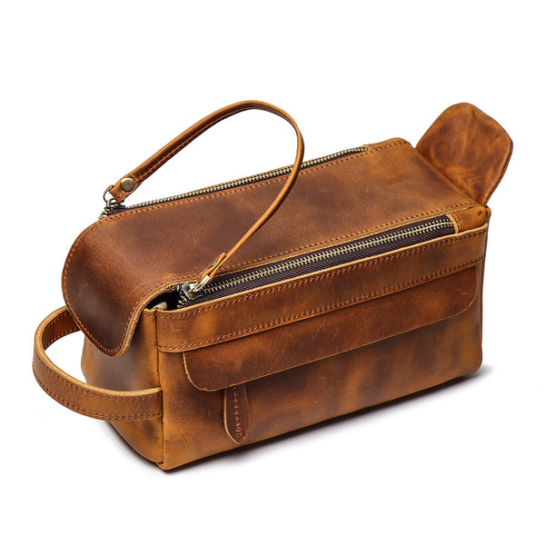 Cool Brown Leather Men's Box Clutch Bag Portable Bag Mini Handbag for Men - iwalletsmen