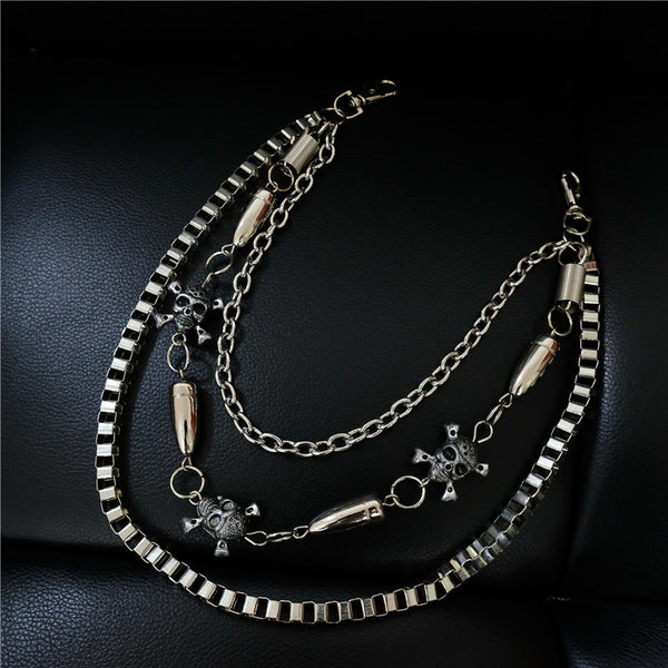 Badass Men's Skull and Bullet Triple Long Wallet Chain Pants Chain Trendy Biker Wallet Chain For Men - iwalletsmen