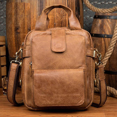 Cool Brown Leather 12 inches Vertical Courier Bags Messenger Bags Camel Postman Bags for Men - iwalletsmen