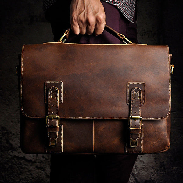 Black Coffee Leather Mens Briefcase Laptop Bag Business Bag Work Bag for Men - iwalletsmen