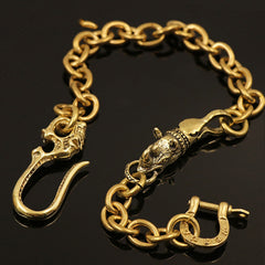 Badass Gold Mens Brass Skull Wallet Chain Pants Chain Skull Biker Wallet CHain For Men - iwalletsmen