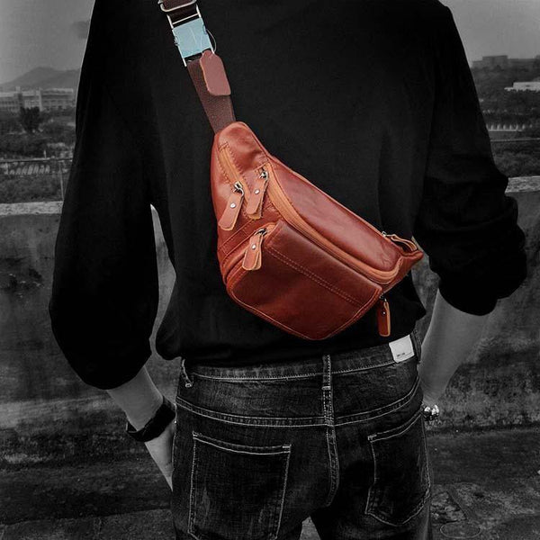 Casual Black MENS LEATHER FANNY PACK FOR MEN Cool BUMBAG Brown WAIST BAGS For Men - iwalletsmen