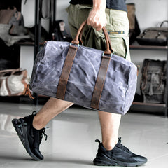 Waxed Canvas Leather Mens Large Fitness Bag Travel Green Weekender Bag Duffle Bag for Men - iwalletsmen