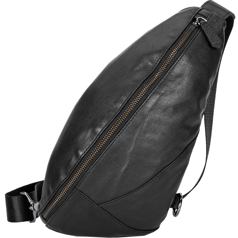 Black Cool Leather Mens Sling Bag Chest Bag Black Sling Pack One Shoulder Backpack for Men - iwalletsmen