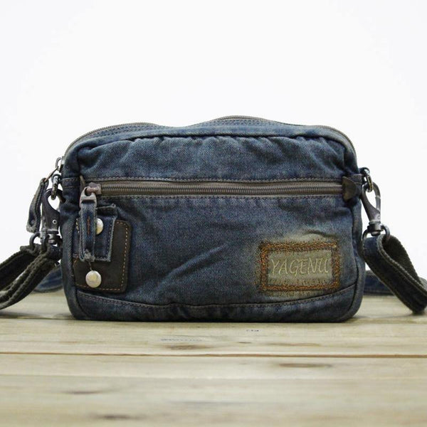 Blue Denim Mens Casual Side Bag Small Messenger Bags Jean Postman Bags Courier Bag For Men - iwalletsmen